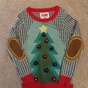 Tipsy Elves Ugly Christmas Sweater – Size Small – 3D Ornaments, Tree Design
